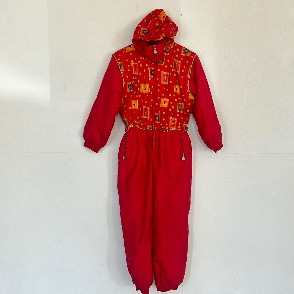 Kids Red Hooded Ski Suit Jacket